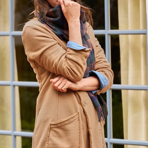 FRANK & EILEEN Belfast Trench Sweatshirt Trench Coat in Camel Size Large - Picture 5 of 12